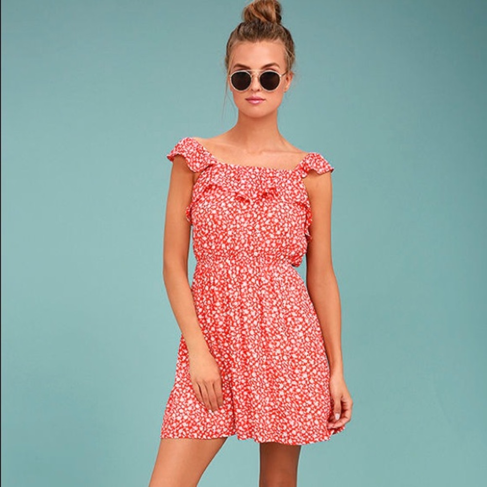 MOON RIVER DOTTIE RED FLORAL PRINT DRESS